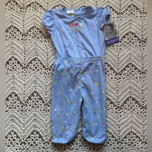 NWT Vintage Carter's Light Blue Baby Outfit with Pink Floral Accents Sleepwear